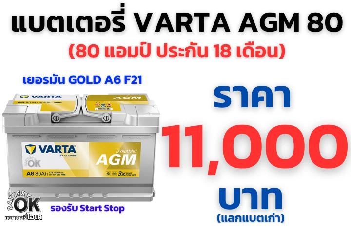 แบตเตอรี่ VARTA AGM 80 A6 F21 GOLD EU ราคา